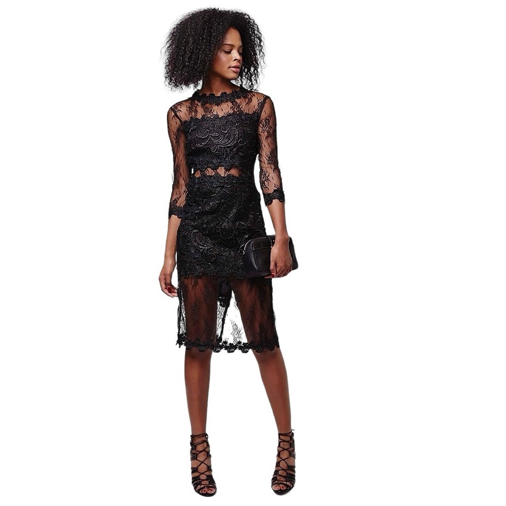 TOPSHOP Premium Illusion Lace Midi Cocktail Dress